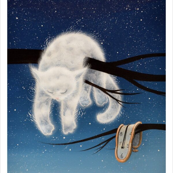 The out of time cat - celestial cloud cat print by Raphaël Vavasseur