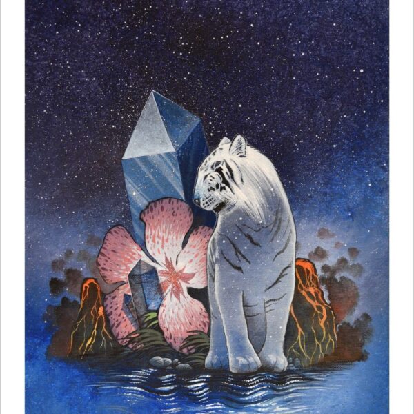 Hawaiian tiger - enchanted cat art print by Raphaël Vavasseur