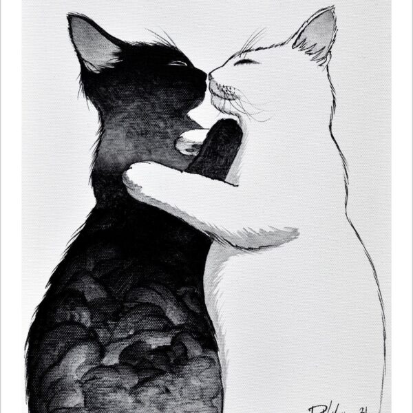 Mirror of love - noir cat art print by Raphaël Vavasseur