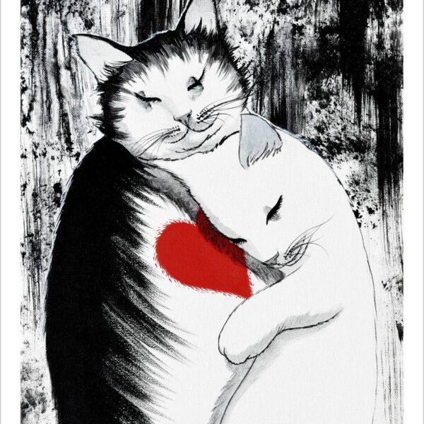 Big heart cat - noir cat art print by Raphaël Vavasseur