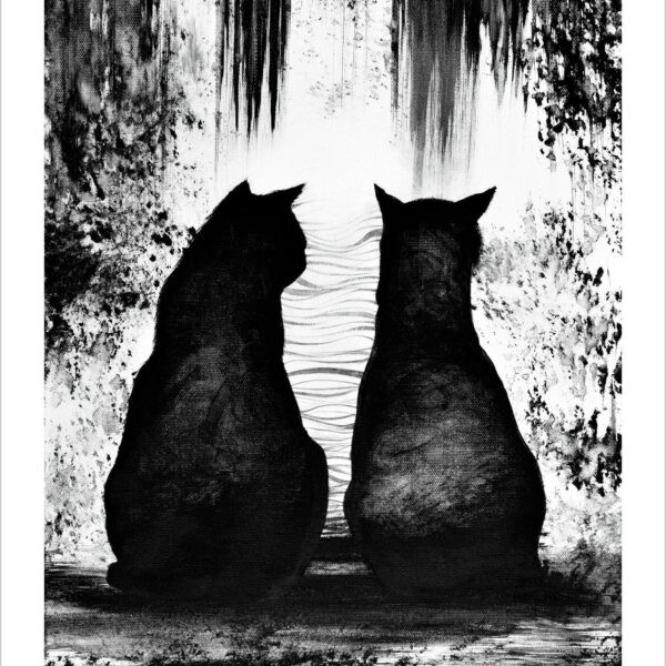 Black cats links - monochrome feline art print by Raphaël Vavasseur