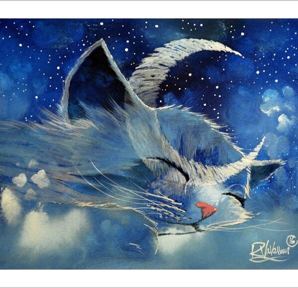 Sleep moon - nocturnal feline art print by Raphaël Vavasseur