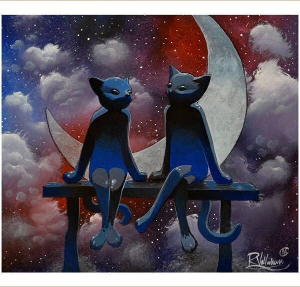 Saturday night gossip - moonlight mystical cat print by Raphaël Vavasseur