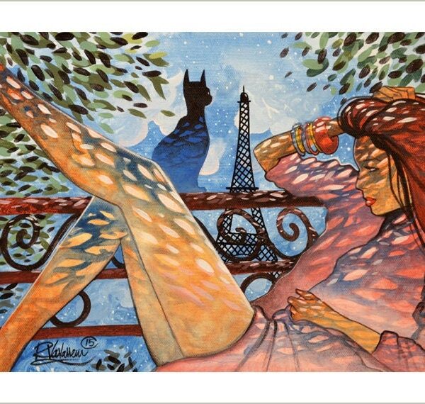 Cat & parisian - Paris feline art print by Raphaël Vavasseur