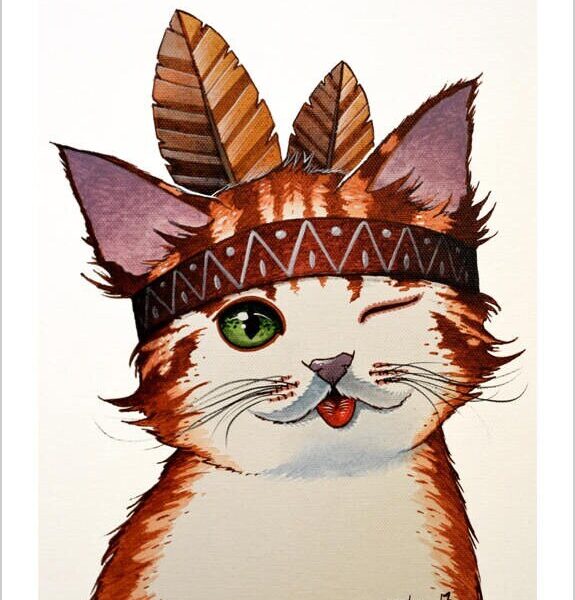 Little joker - gentle feline art print by Raphaël Vavasseur