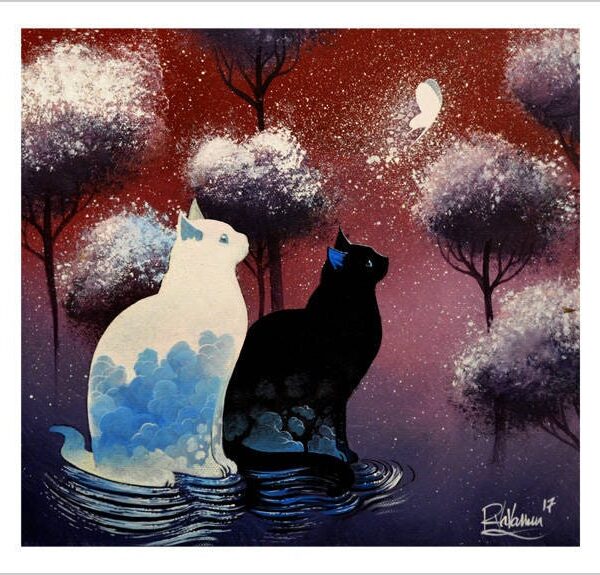 Light in dark - celestial feline art print by Raphaël Vavasseur