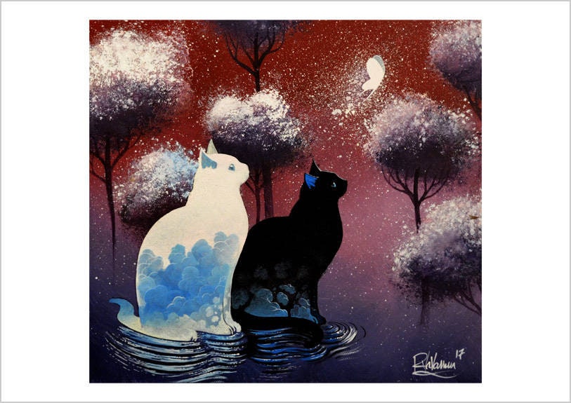 Light in dark - celestial feline art print by Raphaël Vavasseur