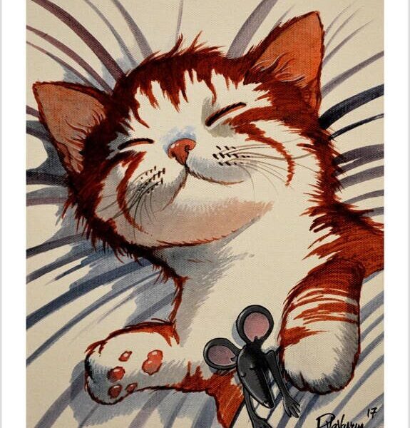 Honeymoon - delicate feline art print by Raphaël Vavasseur