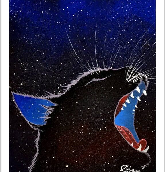 The cry - cosmic mystical cat print by Raphaël Vavasseur