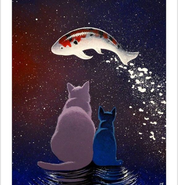 Cosmic fish - cosmic mystical cat print by Raphaël Vavasseur