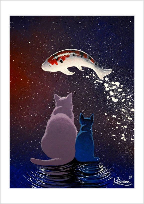 Cosmic fish - cosmic mystical cat print by Raphaël Vavasseur