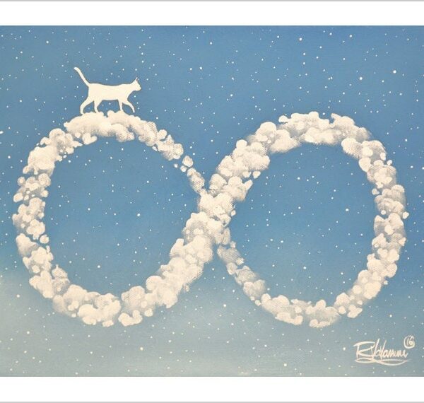 Moebius cat - dreamy cloud cat art print by Raphaël Vavasseur