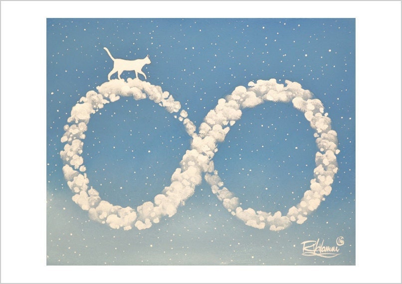 Moebius cat - dreamy cloud cat art print by Raphaël Vavasseur