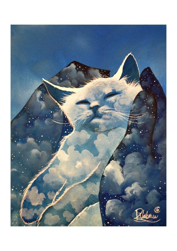 A cloud in hands - ethereal feline cloud print by Raphaël Vavasseur