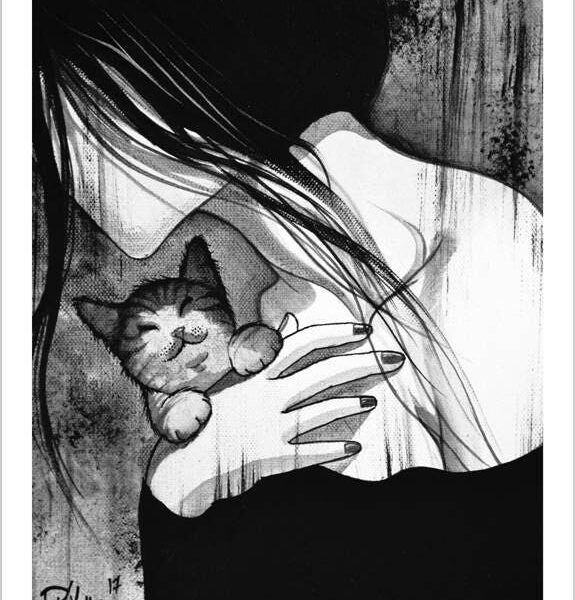 Love a cat - monochrome feline art print by Raphaël Vavasseur