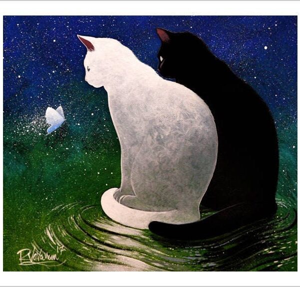The night of butterfly - celestial feline art print by Raphaël Vavasseur