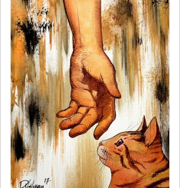Cat contact - gentle feline art print by Raphaël Vavasseur