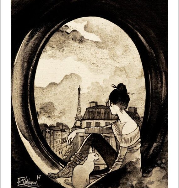 Parisian & cat - French mystical cat print by Raphaël Vavasseur