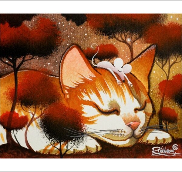 Cat & mouse - enchanted cat art print by Raphaël Vavasseur