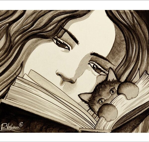 The cat book - black and white cat art print by Raphaël Vavasseur