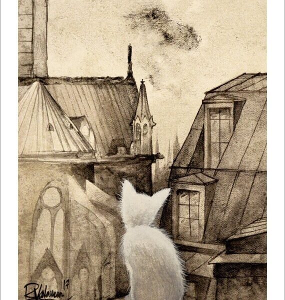 A cat in Paris - monochrome feline art print by Raphaël Vavasseur