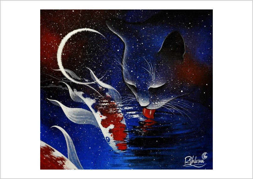 Cosmos lagoon - lunar feline art print by Raphaël Vavasseur