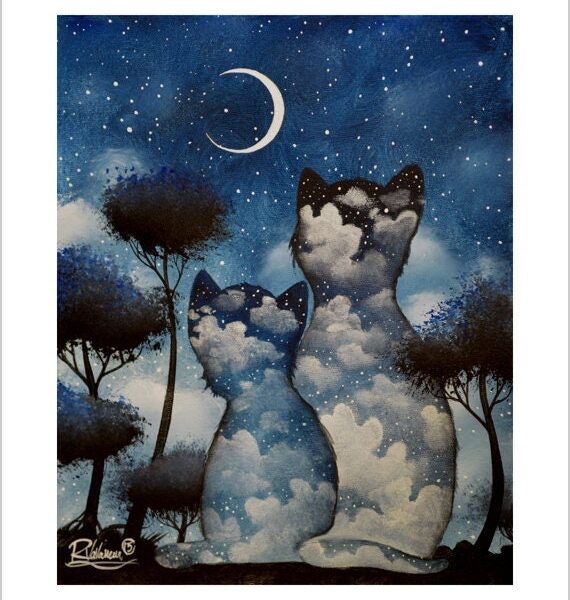 When the night comes - moonlight mystical cat print by Raphaël Vavasseur