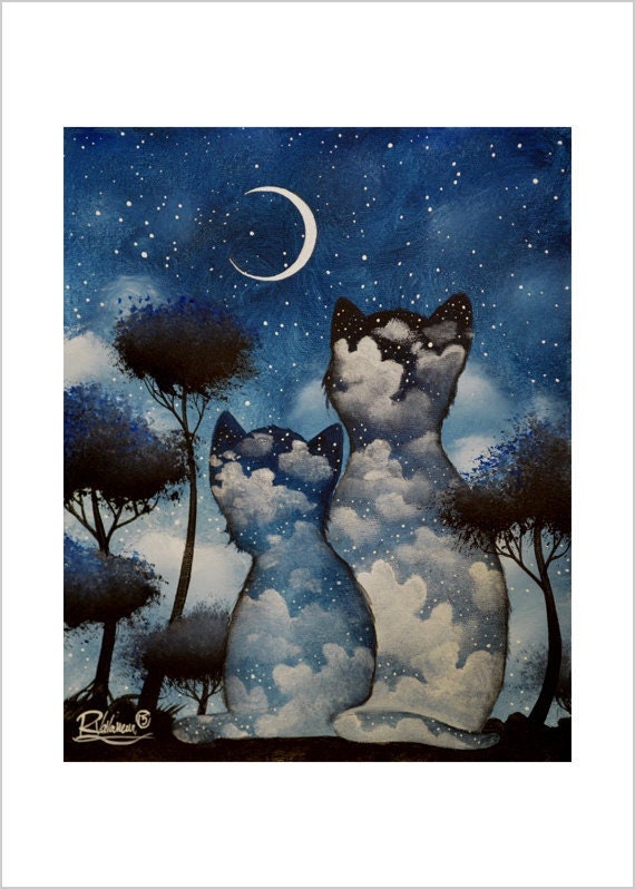 When the night comes - moonlight mystical cat print by Raphaël Vavasseur