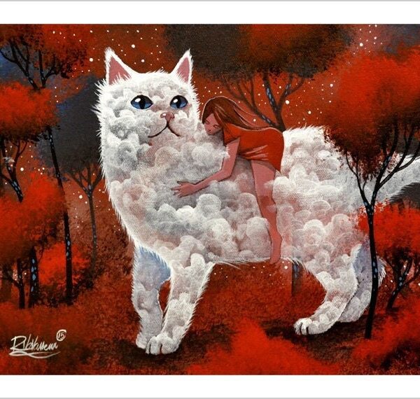 California dream - celestial cloud cat print by Raphaël Vavasseur