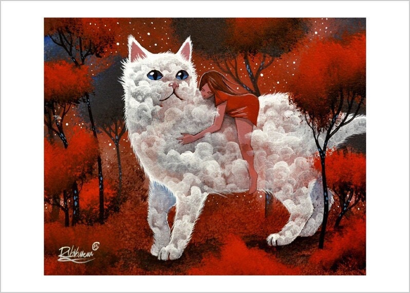 California dream - celestial cloud cat print by Raphaël Vavasseur