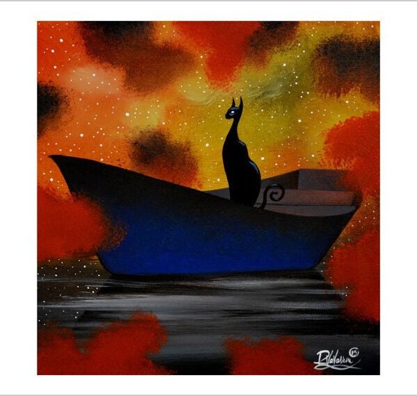 Passage of black cat - mystical cat art print by Raphaël Vavasseur