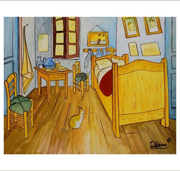 Cat in room of Vincent Van Gogh - spellbound feline print by Raphaël Vavasseur