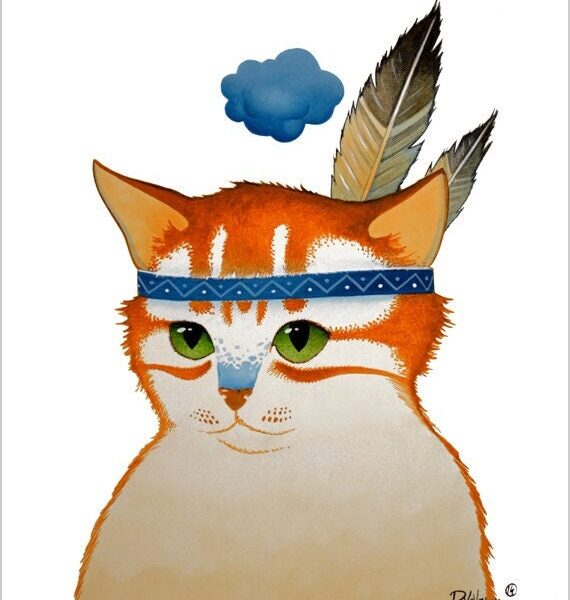 Little quiet cloud - soft pastel cat art print by Raphaël Vavasseur
