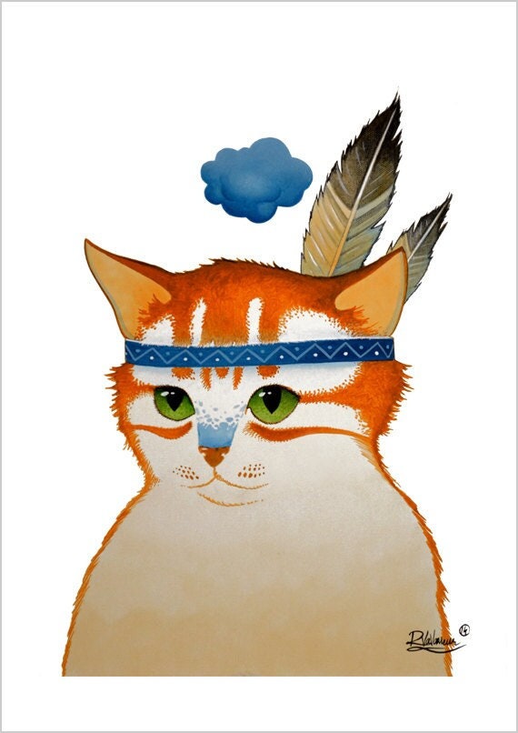 Little quiet cloud - soft pastel cat art print by Raphaël Vavasseur