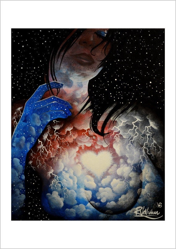 Woman heart - ethereal feline cloud print by Raphaël Vavasseur