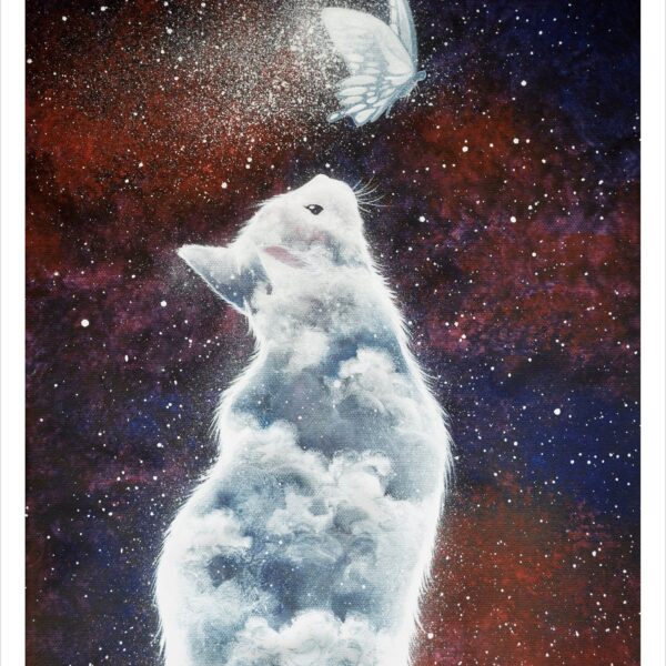 Cat & Butterfly - celestial cloud cat print by Raphaël Vavasseur