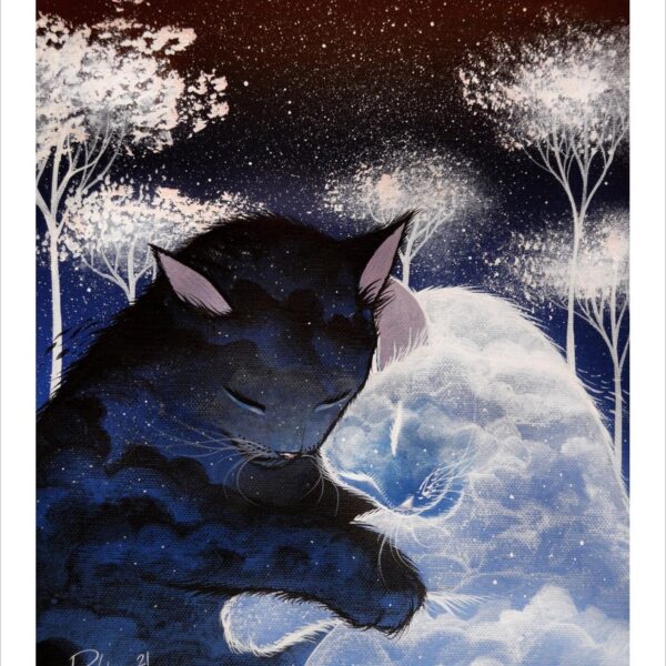 The night of cloud cats - mystical cat cloud art print by Raphaël Vavasseur