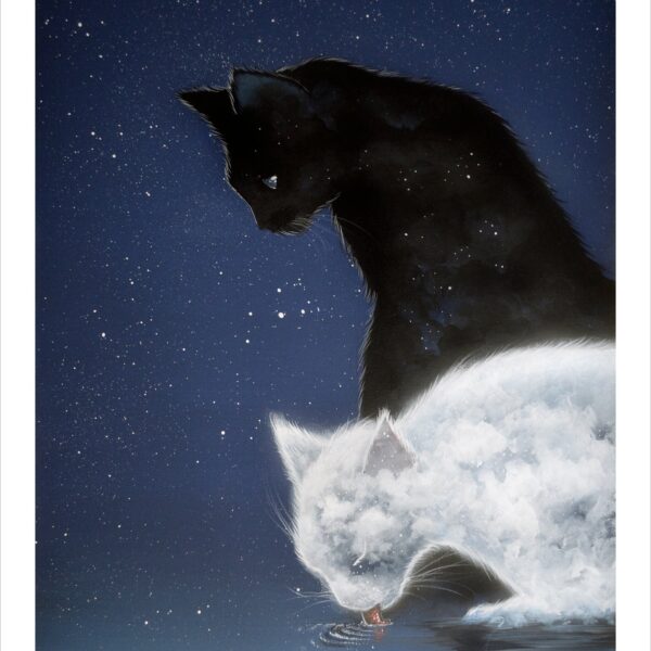 Space cats - dreamy cloud cat art print by Raphaël Vavasseur
