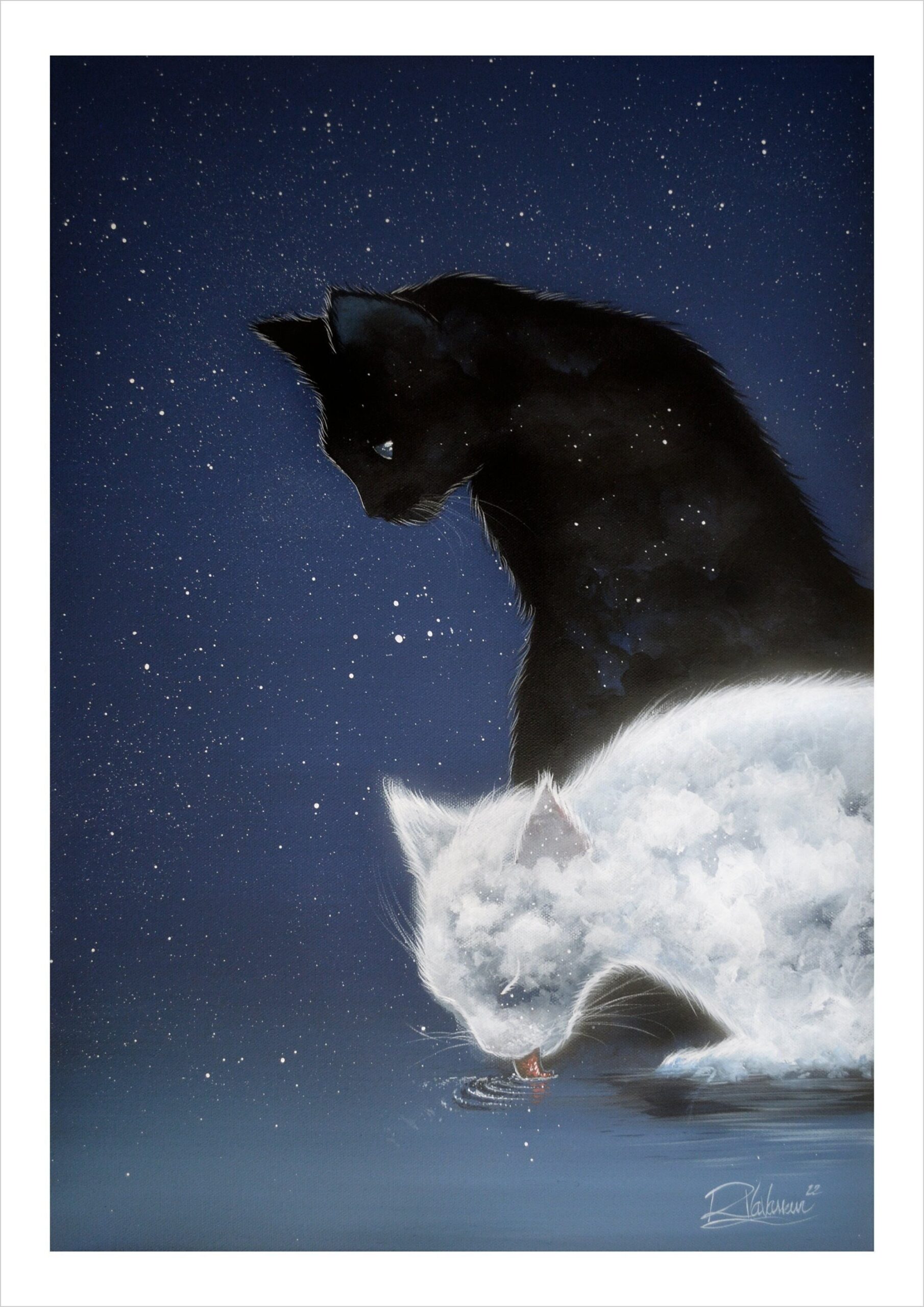 Space cats - dreamy cloud cat art print by Raphaël Vavasseur