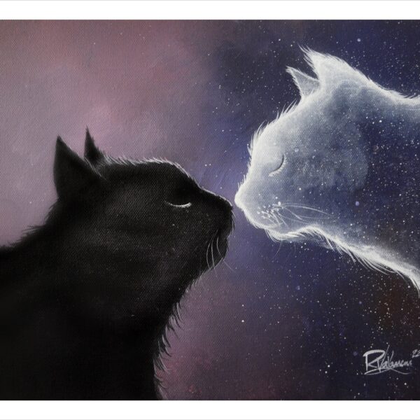 Cosmic kiss - delicate feline art print by Raphaël Vavasseur