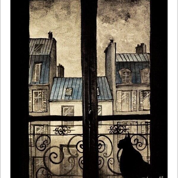 Intimacy of a parisian cat - Parisian feline artwork print by Raphaël Vavasseur