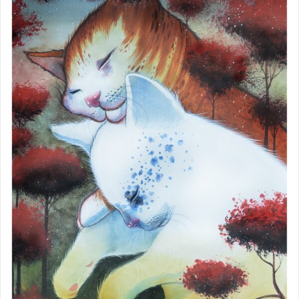 Spirits of the forest - enchanted cat art print by Raphaël Vavasseur