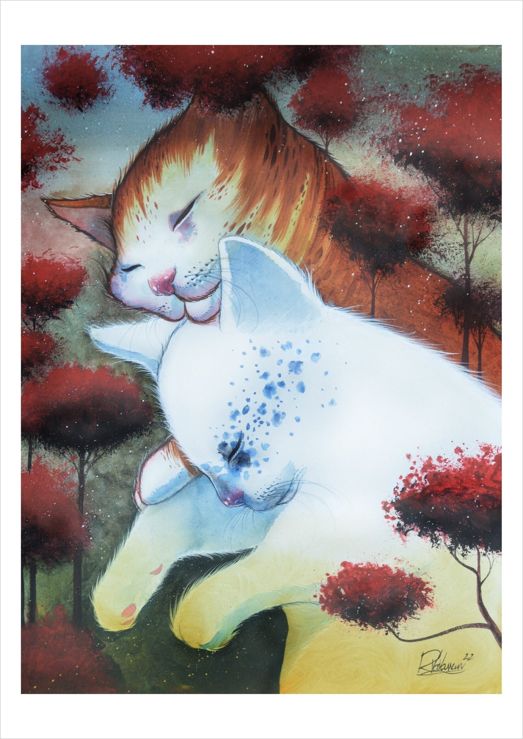 Spirits of the forest - enchanted cat art print by Raphaël Vavasseur