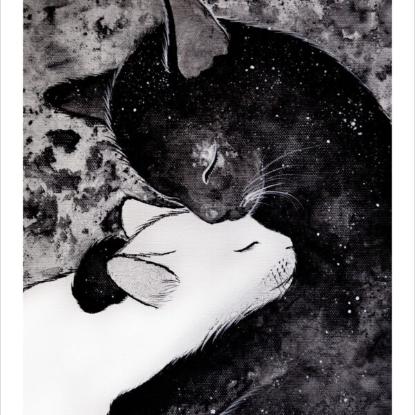 Twilight kiss - B&W mystical cat print by Raphaël Vavasseur