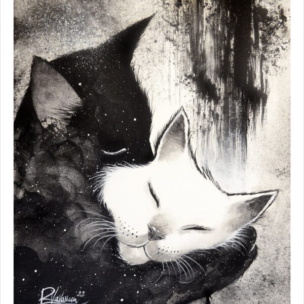 Whisperer cats - B&W mystical cat print by Raphaël Vavasseur