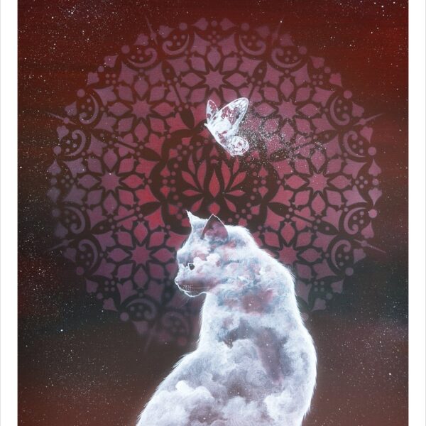 Spirit - mystical cat cloud art print by Raphaël Vavasseur