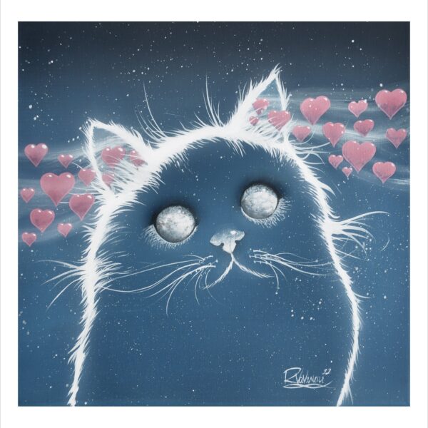 Two little moons - gentle feline art print by Raphaël Vavasseur