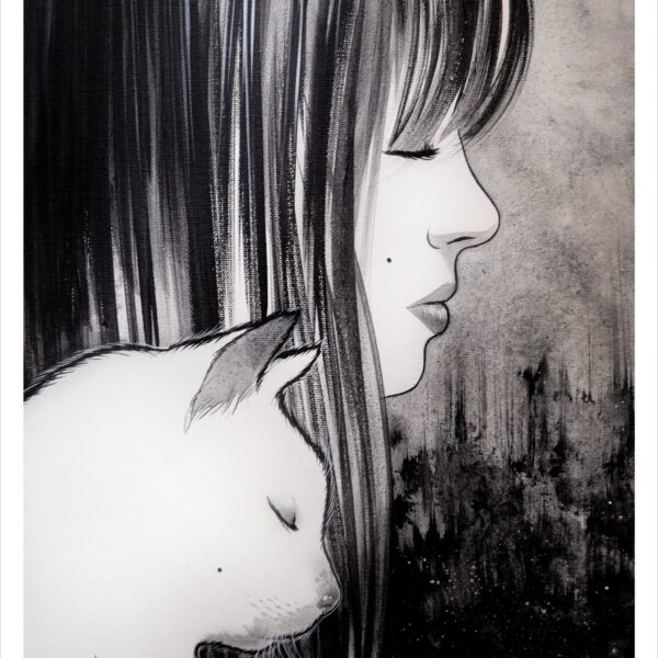 Cat introspection - black and white cat art print by Raphaël Vavasseur