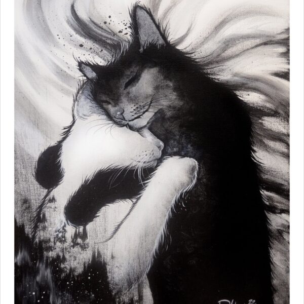 The vertigo - monochrome feline art print by Raphaël Vavasseur