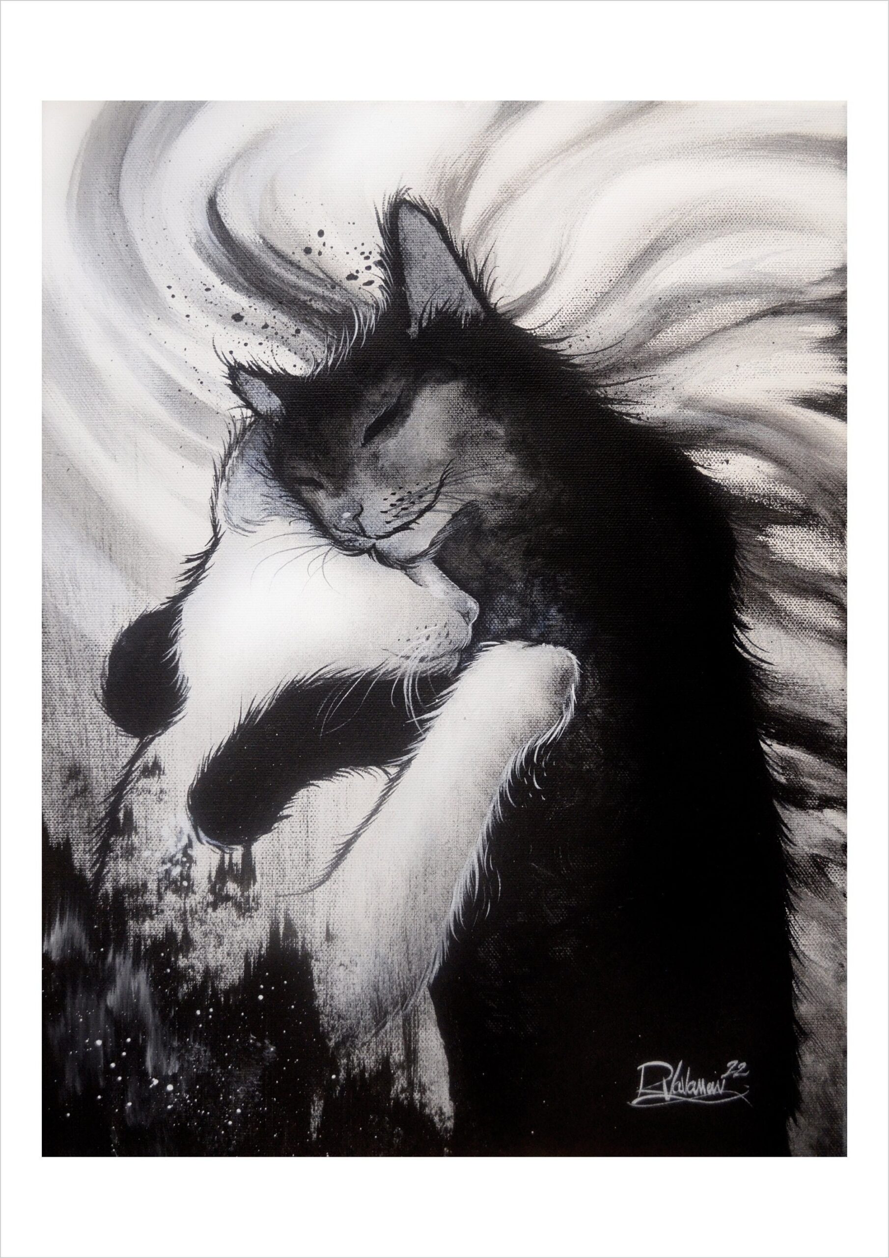 The vertigo - monochrome feline art print by Raphaël Vavasseur